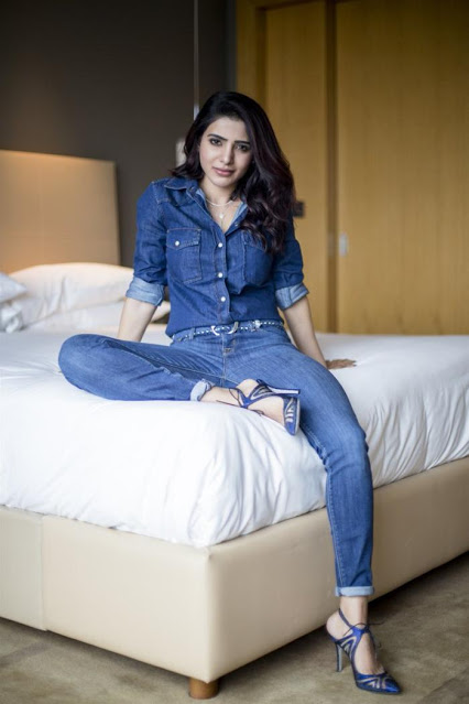 Samantha Akkineni Photo Shoot In Blue Shirt Tight Jeans 7